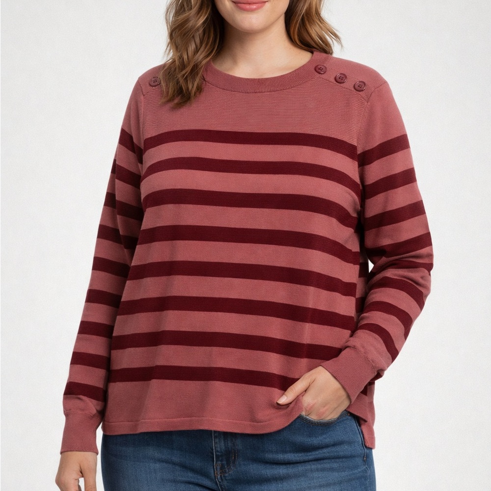 Liz Claiborne Pink and Burgundy Striped Sweater